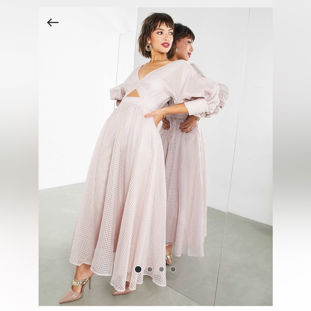 ASOS EDITION blouson sleeve midi dress in organza check in blush